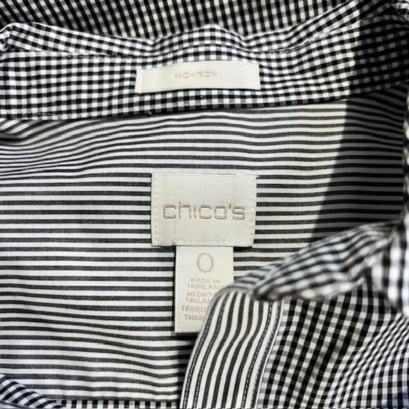 Chico's No-Iron Black & White Button Down Blouse Size S - Picture 8 of 8